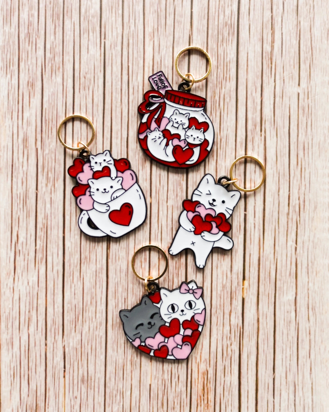 LOVE HEART CATS STITCH MARKERS